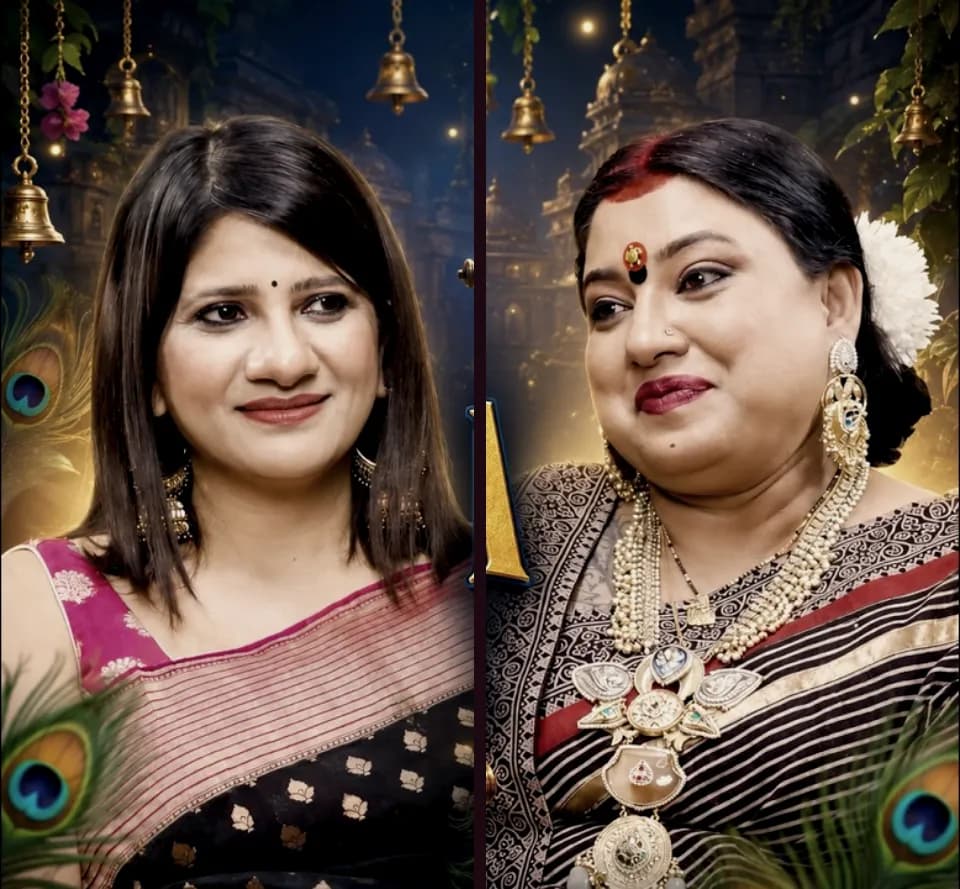 The host and her guest from the Tamanna Talkies conversation on Krishna